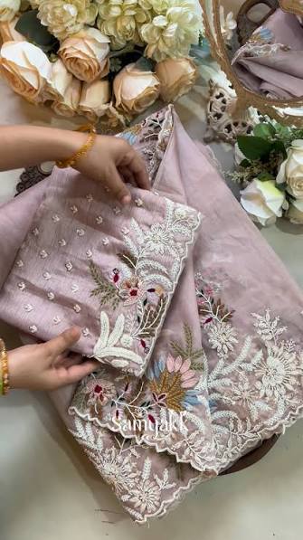 Rose Organza Handwork Saree