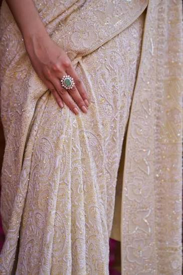 Ivory Chanderi Chikankari Saree